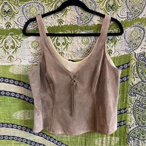 Rare Vintage 90's Harley Davidson Biker Tan Suede Lace-Up Retro Tank Vest Size 8